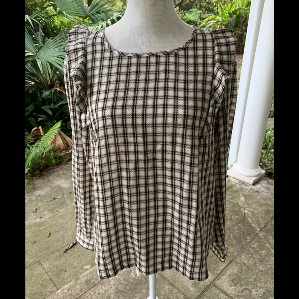 LOFT plaid beige/black top